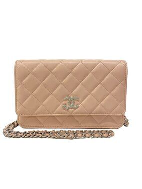Chanel Wallet Quilted Light Pink Chain Metal Silver Rhinestone Star Shoulder Bag